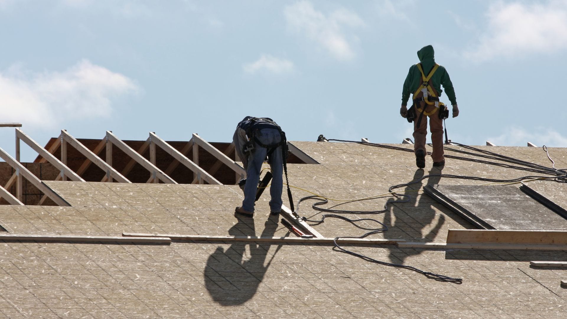 Bare roof deck and trusses on a new build awaiting installation