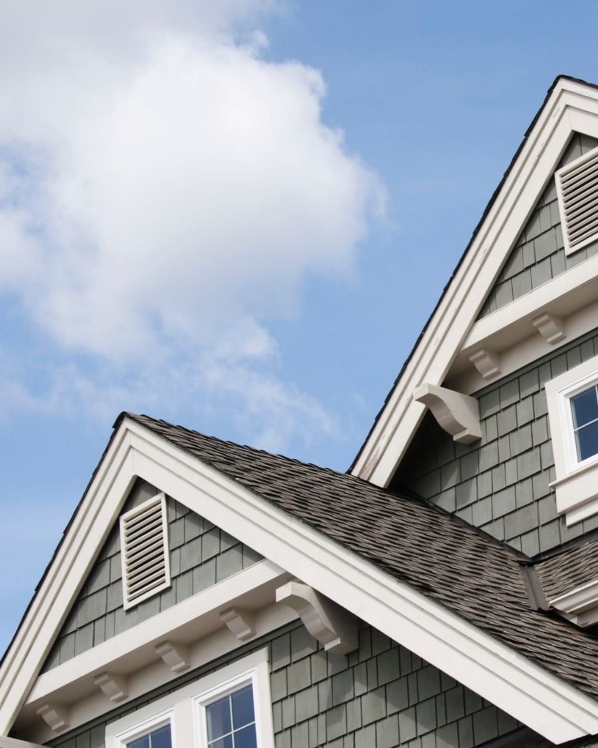 Gable roof edges and rake detail on a beach cottage in Surfside Beach, SC