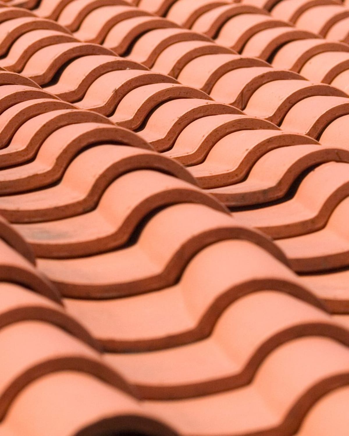 Close detail of clay barrel roof tiles on a coastal Carolina home